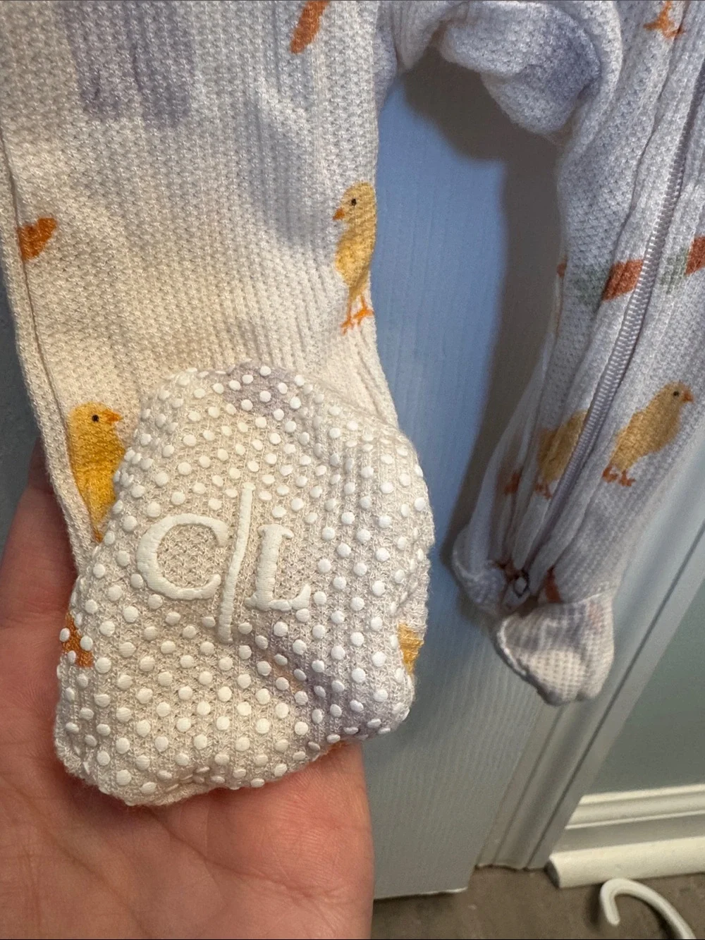 Caden Lane Cream Footed One-Piece with Yellow Chick & Orange Carrot Print